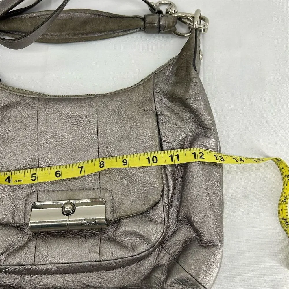 Coach Women's Kristin Metallic Silver Leather Hobo Bag Crossbody Flawed
